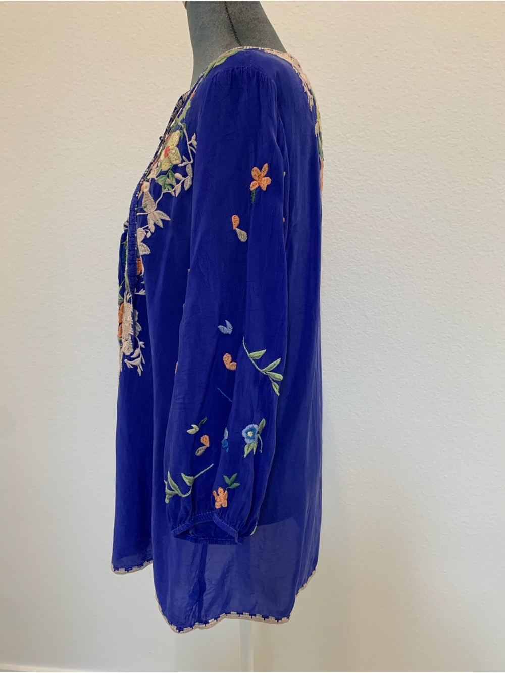 Johnny Was Royal Blue Embroidered V-Neck Tunic - Picture 2 of 5